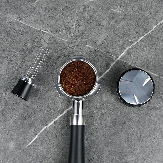 WDT Distribution Tool with Stand,6 Prongs Coffee Stirring Tool for Espresso Distribution-Espresso Needle Espresso Stirrer-0.4mm Thick Wires-Weiss Distribution Technique-Anodized Aluminum Handle
