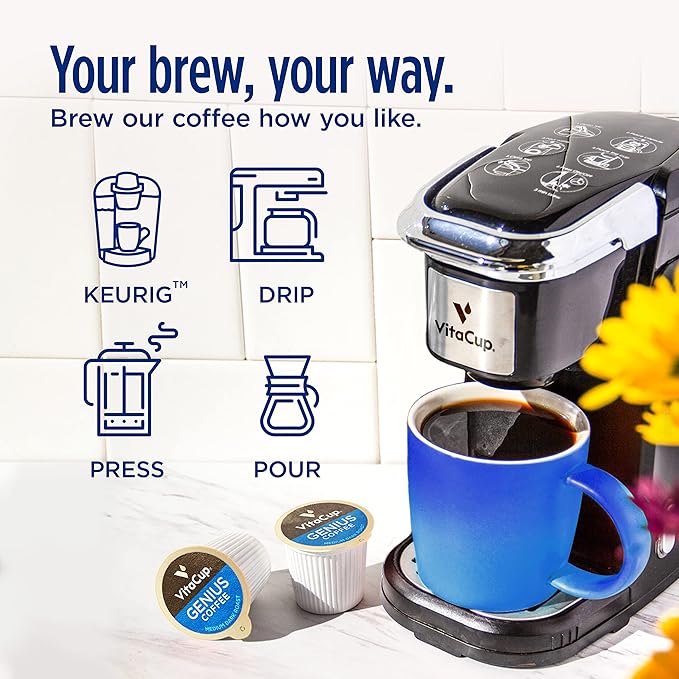 VitaCup Coffee Pods 40ct, 4 Unique Wellness Blends with MCT Oil, Garcinia Cambogia, Lion’s Mane, Chaga & Low-Acid Organic Dark Roast – Full-Bodied Arabica Coffee Pods for Energy, Focus, Immunity & Daily Vitamins