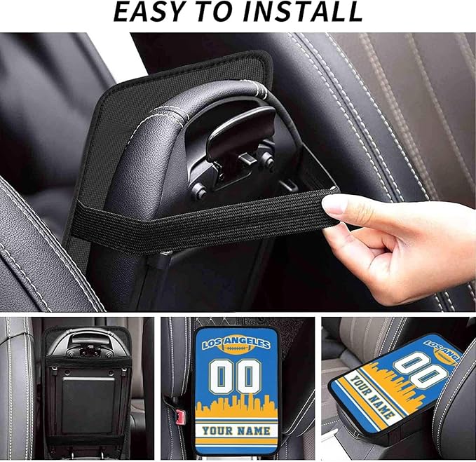 Custom Los Angeles Car Armrest Covers Personalized Football Style with Name Number Customized Auto Center Console Pad Car Handrail Box Cushion for Most Vehicle Decor Accessories, Fans Gift