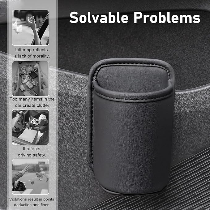 Shakas 2 PCS Car Door Large Cup Holder, Multifunctional Storage Bag Trash Can for Beverage Water Cup Mobile Phone, Waterproof Cleanable Leather Insert Organizer for Seat Back, for Cars Trucks (Black)