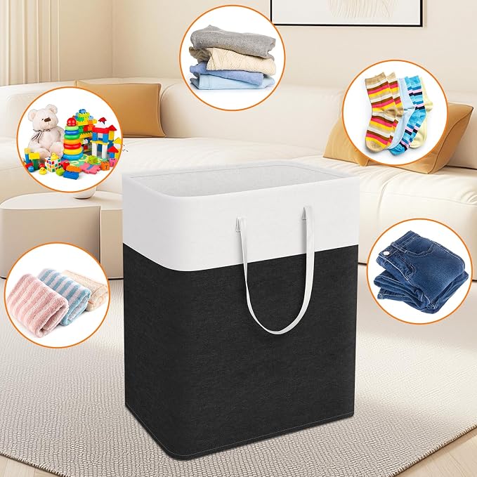TasticTotes laundry basket 3-Pack, laundry hamper, Hamper with handles, collapsible laundry baskets, Waterproof dirty clothes hamper, Towel Storage for Home or Dorm, 125L-Black
