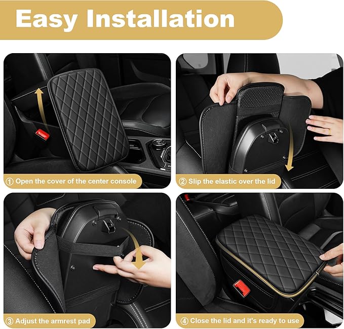 Center Console Cover for Passport: Armrest Cover for Car with 2 Storage Bags - Scratch & Wear Resistant & Waterproof Leather Console Cover,Anti-Scratch Auto Armrest Pad Accessory （Black