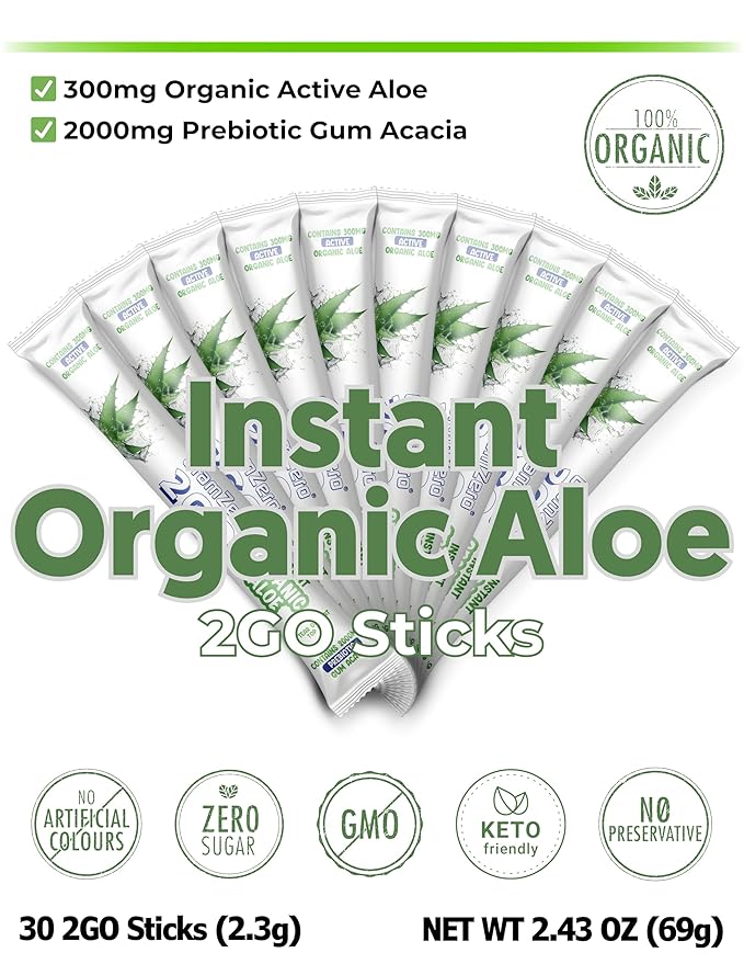GramZero 2GO Sticks - Organic Aloe: Unflavored, Great for Nutrition Club Loaded Tea
