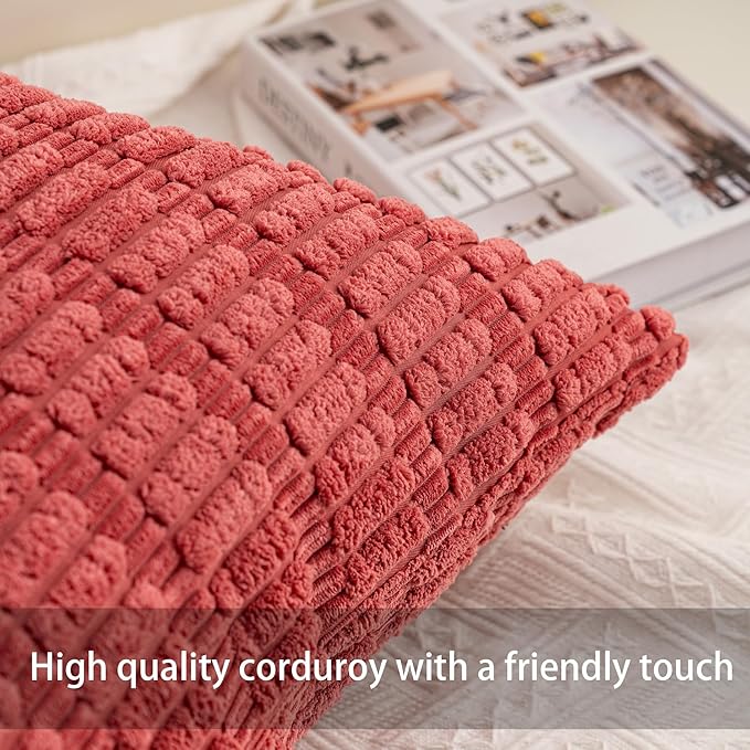 Aegero Pack of 2 Corduroy Decorative Throw Pillow Covers 12x20 InchSoft Boho Striped Pillow Covers Modern Farmhouse Home Decor for Sofa Living Room Couch Bed（Cranberry Red）