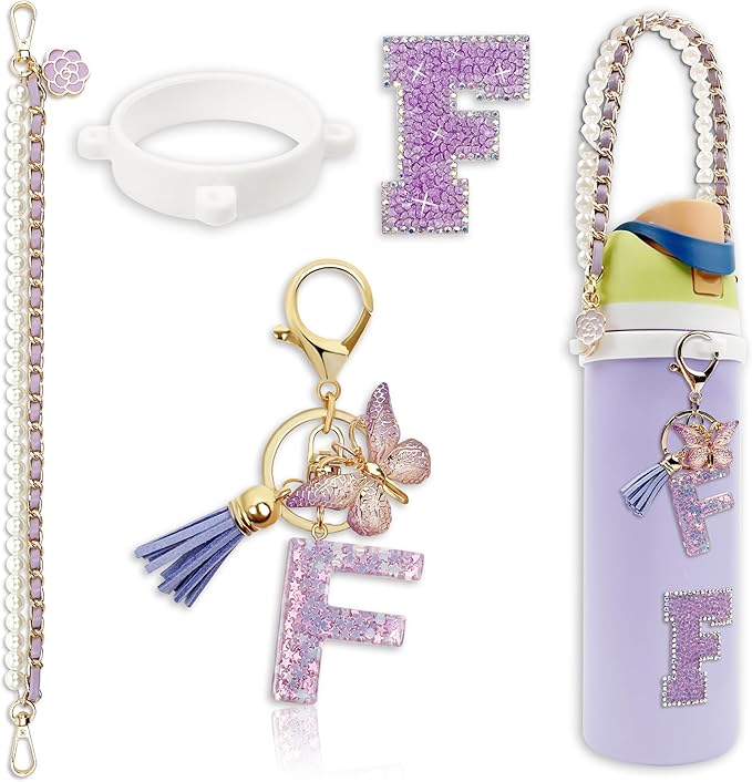 Letter Handle Strap Accessories with Cute Initial Charm Compatible with Owala Water Bottle 24oz 32oz 40oz Owala Kids