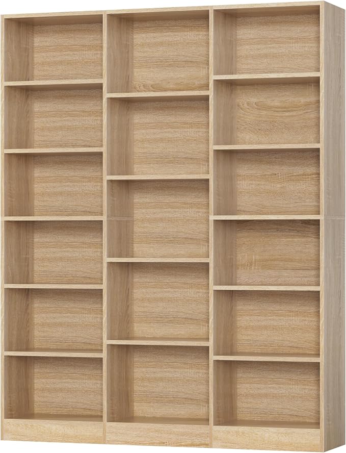 FACBOTALL Triple Wide Bookshelf, 6 Tier Large Bookshelf, Bookcase with 17 Open Display Shelves, 74'' Tall Bookcases and Bookshelves for Living Room, Home Office, Library, Light Oak