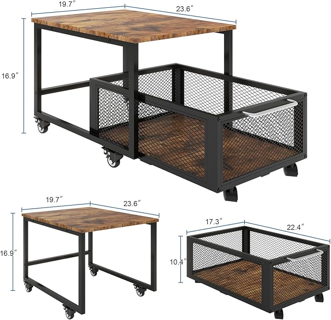 PUNCIA 19.7x23.6in Mini Fridge Stand with Large Capicity Storage Sturdy Refrigerator Table with Lockable Wheels Rolling Fridge Cart Heavy Duty Appliance Platform for Dorm, Apartment,Office, Bedroom
