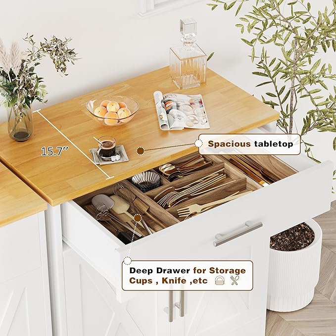 Vongrasig Farmhouse Coffee Bar Cabinet, Small Sideboard Buffet with Storage, Modern Kitchen Storage Cabinet with 1 Drawer and 2 Doors for Kitchen, Dining Room, White