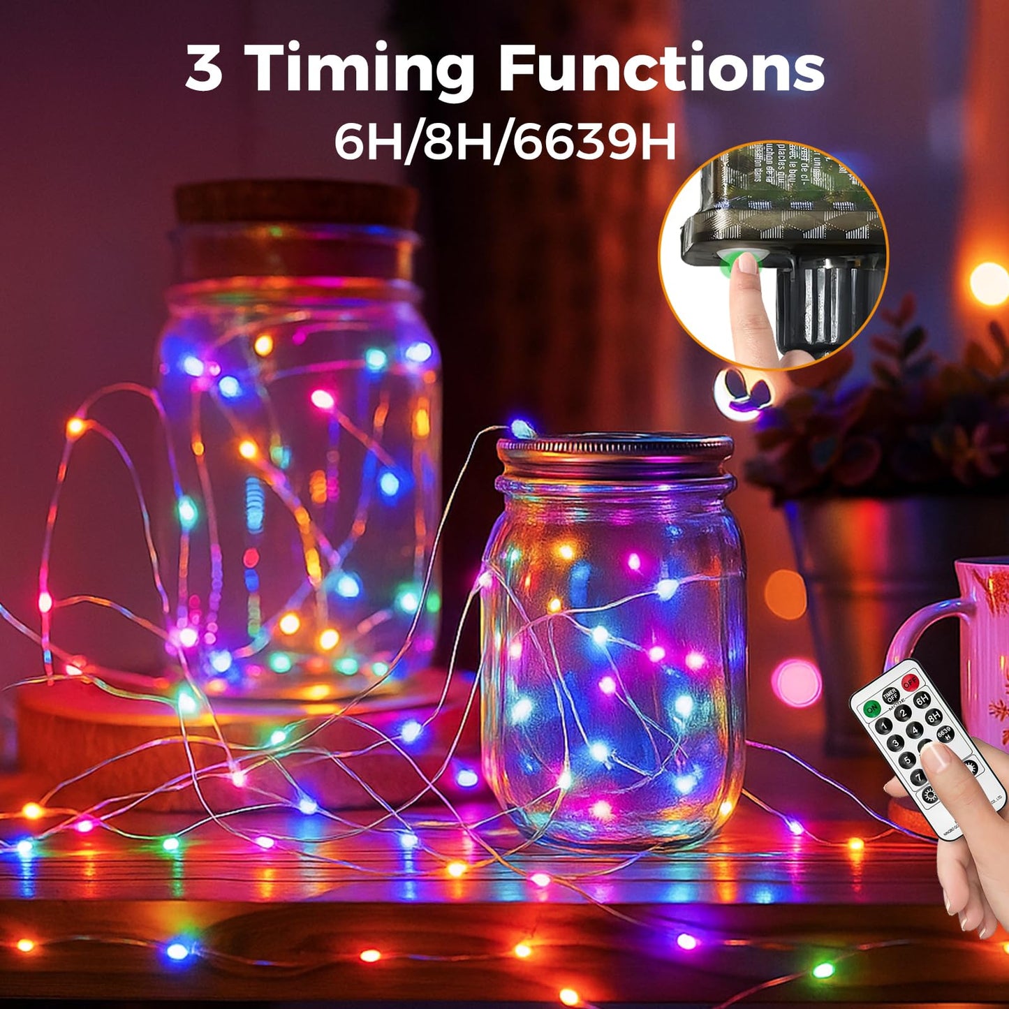 btfarm Fairy Lights 66FT 200 LED Waterproof Multicolor String Lights with Remote and Timer, Model TL04-2ARM