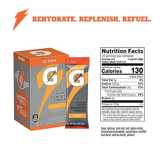 Gatorade Thirst Quencher Powder, Orange, 1.23oz Packets, (80 Pack)