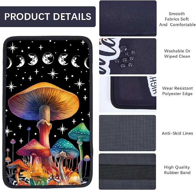 CREATCABIN Mushroom Car Center Console Cover Pad Car Armrest Seat Box Cover Auto Armrest Storage Box Pad with Elastic Band Auto Center Console Cushion Protector for Most Vehicle SUV Truck 12.6×7.5in