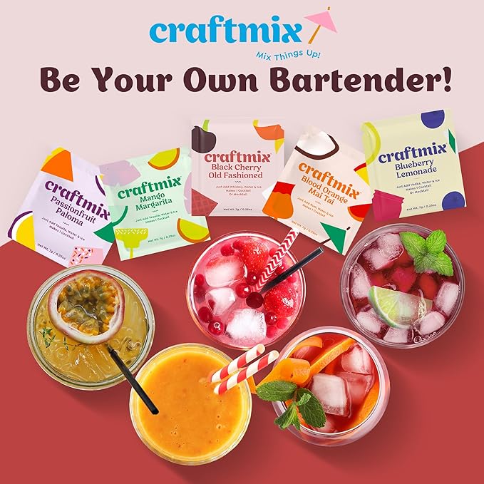 Craftmix Black Cherry Old Fashioned Cocktail & Mocktail Drink Mixer, Skinny Mixes - Water Flavoring Packets Made With Real Fruit - Vegan, Low-Carb, Low-Sugar, Non-GMO, Dairy Free, Gluten Free, 12 Pack