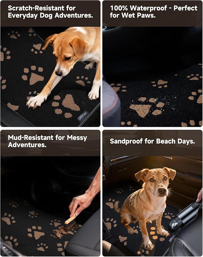 Cute Embroidered Dog Paw Car Floor Mats for Pet Lovers, Universal Fit All Weather Car Mats with Anti-Slip Nibbs Backing, Carpet Floor Mats for Cars, Trucks & Sedans, Full Set of 4 (Brown Paw)