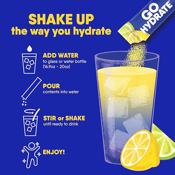 GoHydrate Low Sodium Electrolytes Powder Packets Sugar Free - Instant Hydration Daily Drink Mix - Zero Sugar Water Flavor Packet Singles with Vitamin D - (Lemonade Mixed, 15 Packs)