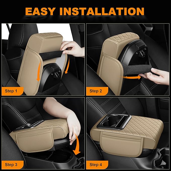 Car Armrest Cover Fit for Mazda CX-5 Upgrade Memory Foam Console Protector with Cup Holders and 2 Storage Pockets (Beige)