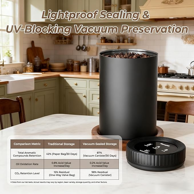 Vacuum Coffee Canister, 1.6L Airtight Food Storage Container, Automatic Stainless Steel Coffee Canister, Food Storage Containers - Coffee Containers
