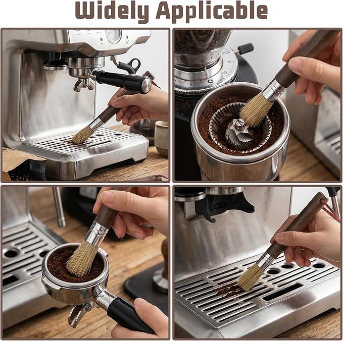 3 PCS Coffee Grinder Brush, Coffee Brush Cleaner Tool with Natural Bristles and Sandalwood Handle for Home Kitchen Barista
