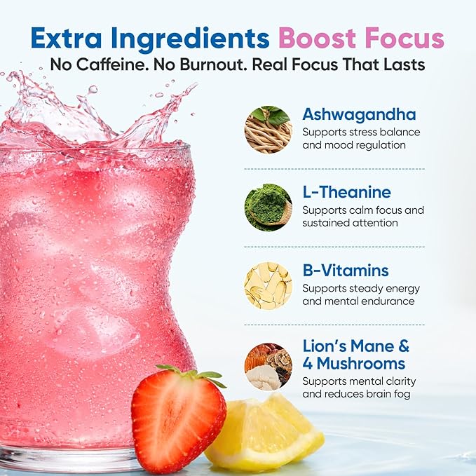 Venture Pal 2-in-1 Hydration Packets + Focus Support Electrolytes Powder, 7 Electrolytes + Vitamins, Magnesium, Lion's Mane & L-Theanine | Sugar Free Liquid Daily IV Drink Mix, Vegan, Keto, 16 Sticks