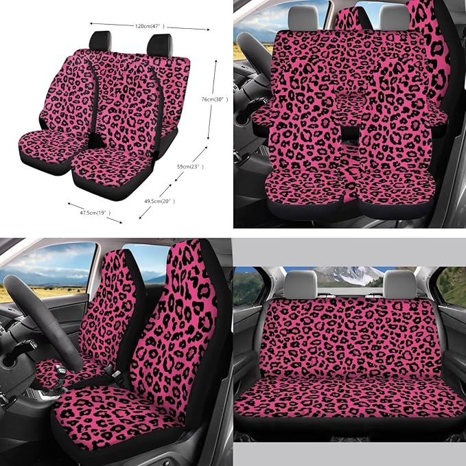 Panda Printed Car Interior Cover Sets, Set of 10, Includes Car Front and Rear Seat Protector, 15 Inch Steering Wheel Cover, Coaster, Trash Can, Air Vent Storage Bag, Keychain
