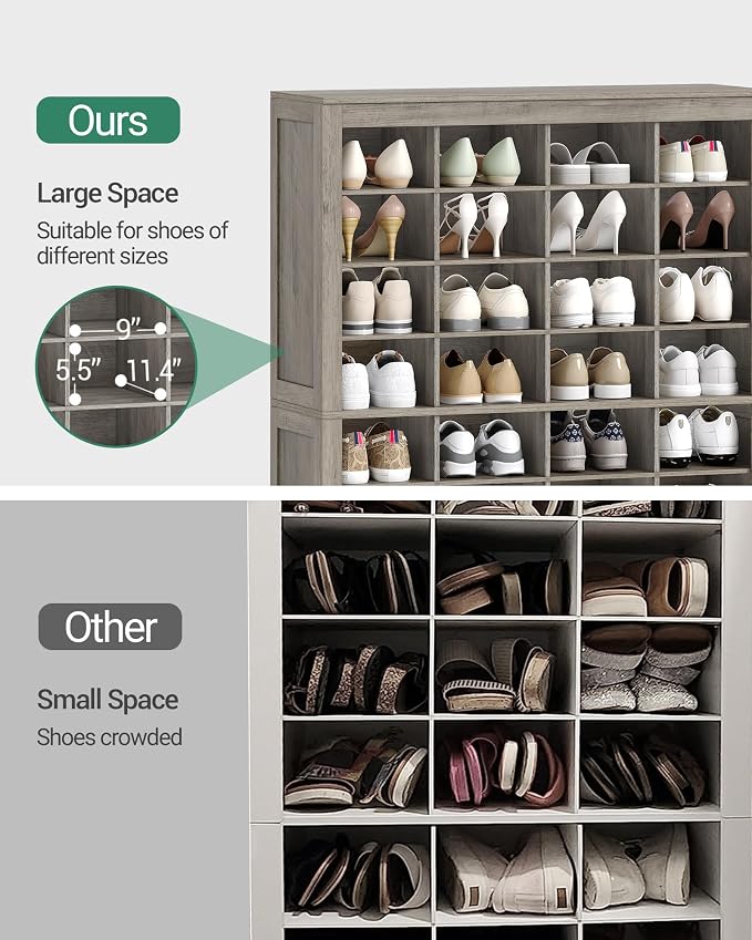 Hzuaneri Shoe Storage Cabinet, 48 Pairs Free Standing Closet Organizer, 9 inch Widened Cell Wood Shoe Organizer, 12 Tiers Vertical Space Saving Shoe Rack for Entryway, Cloakroom, Greige SR39605X