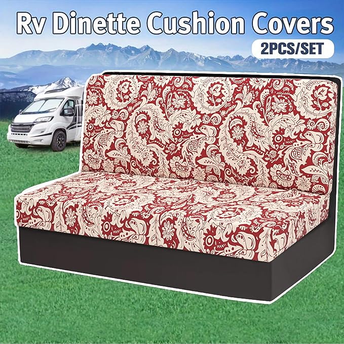 RV Dinette Cushion Covers, Stretch Table Seat Slipcovers, Replacement Washable Camper Couch Cushion Slipcovers for Bench Seats, RV Camper Car 1 Backrest Cover & 1 Bench Cover,Red