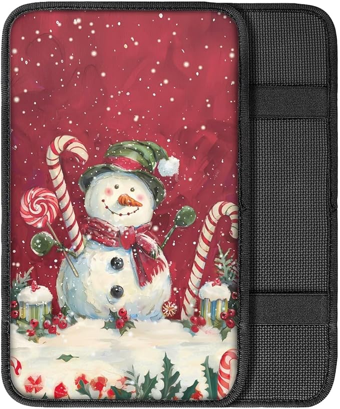 Christmas Snowman Car Console Covers Armrest Console Cover Soft Car Center Console Cover Accessories Protect from Pet Claws Universal Cars Interior Accessories Decoration