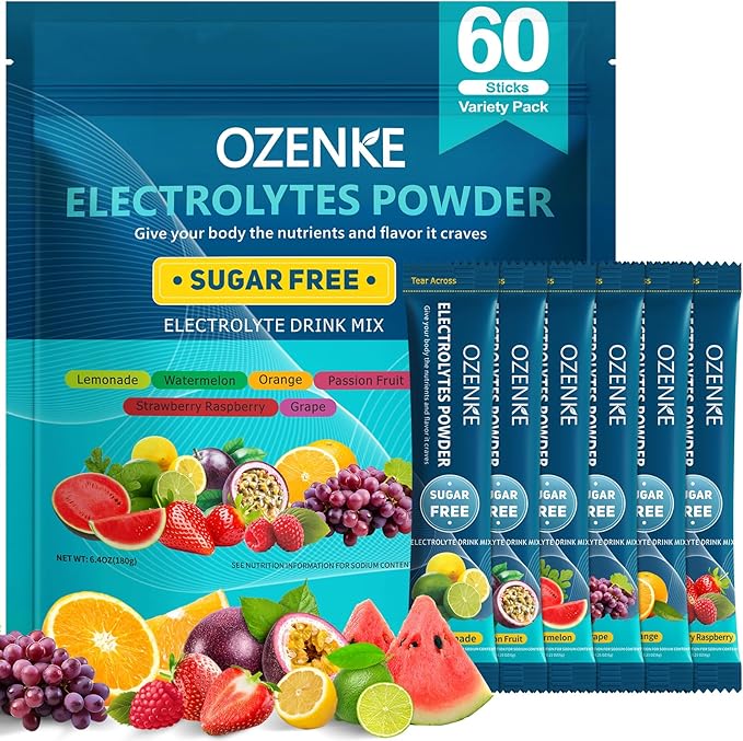 Electrolytes Powder Packets, 60 Sticks Hydration Packets Sugar Free, Electrolyte Drink Mix Travel Electrolyte Packet for Rapid Hydration, 6 Flavors