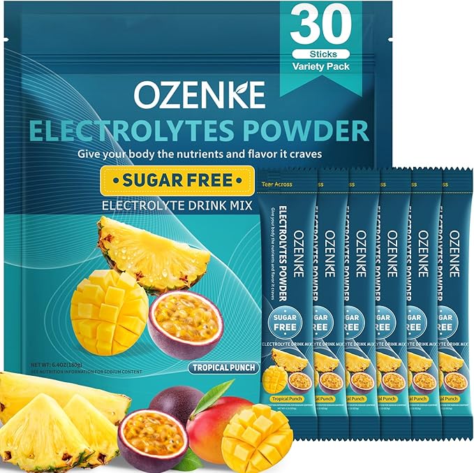 Electrolytes Powder Packets, 30 Sticks Hydration Packet Sugar Free, Electrolyte Drink Mix Travel Electrolyte for Rapid Hydration, Tropical Punch
