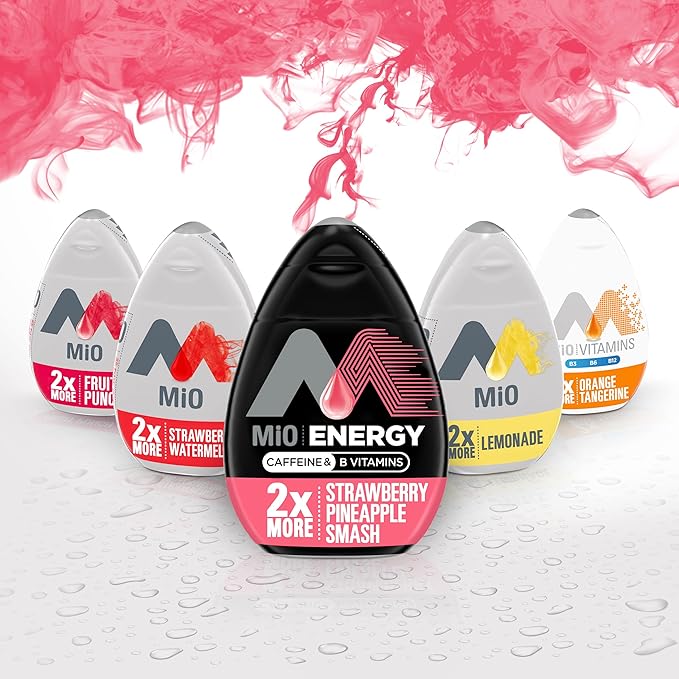 MiO Energy Strawberry Pineapple Smash Naturally Flavored with other natural flavors Liquid Water Enhancer Drink Mix with Caffeine & B Vitamins with 2X More (3.24 fl. oz. Bottle) (Pack of 4)