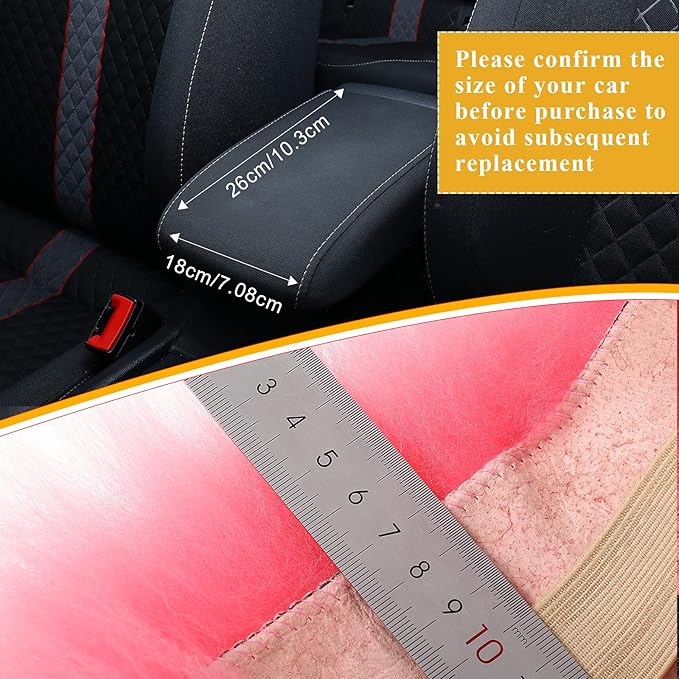 Frienda Furry Armrest Cover Auto Center Console Cover Car Soft Console Pad, Real Sheepskin Wool Soft Fluffy Auto Center Armrest Pad for Most Car Decoration Protector(Pink)