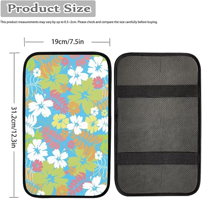 Hibiscus Flower Car Center Console Armrest Pad for Women Girls Breathable Soft Car Center Console Cover Seat Box Cover for Sedan, Van, SUV, Truck, Floral Cars Accessories
