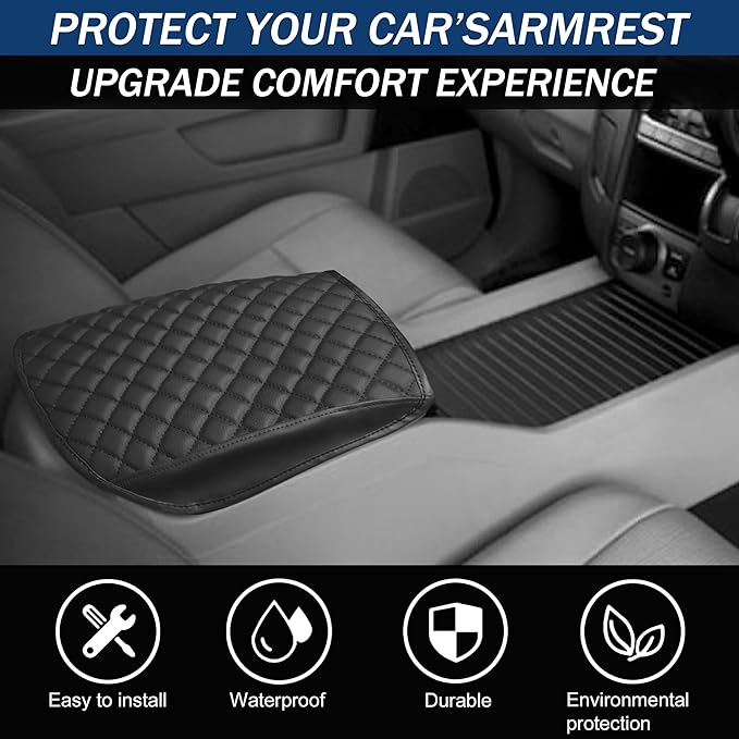 SENSHINE Armrest Cover for Honda Pilot Accessories 2009 2010 2011 2012 2013 2014 2015 Center Console Cover Anti-Scratch Leather Armrest Decoration for Honda Pilot Interior Accessories (Black Trim)