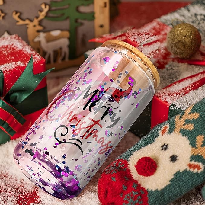 AGH 4 Pack Snow Globe Tumbler 16 oz Sublimation Snow Globe Glass Tumbler with Pre Drilled Hole Double Wall Snowglobe Glass Cups for Snow Globe Glitter DIY