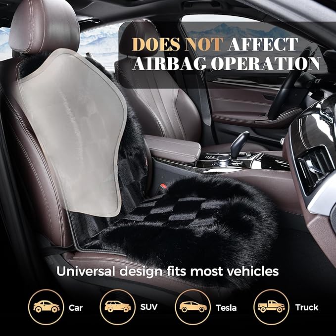 Coverado Fluffy Fur Car Seat Covers, Luxury Thickened Plush Car Seat Cushion Set, Warm Faux Sheepskin Seat Covers, Soft Fuzzy Car Seat Protector, Non-Slip Front Seat Covers Universal Fits Most Cars