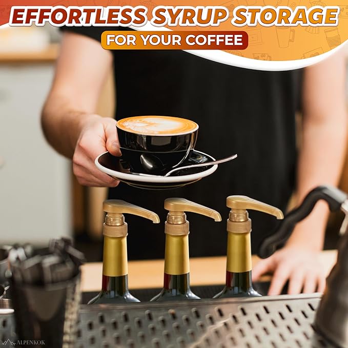Pumps for Syrup Bottles 5 Pack - 9.25" Closed/11.54" Open Coffee Syrup Dispenser Pump - Lockable Mechanism, Fits Various 25.4 oz Bottles, Easy to Use & Clean, Suitable for Liquids, Pastes & Sauces