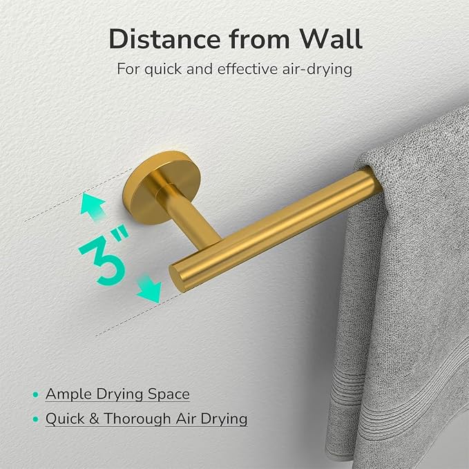 USHOWER Brushed Gold Hand Towel Bar, 9-Inch Towel Racks for Bathroom Wall-Mounted, SUS304 Stainless Steel Towel Rod (Total Length 11-Inch)