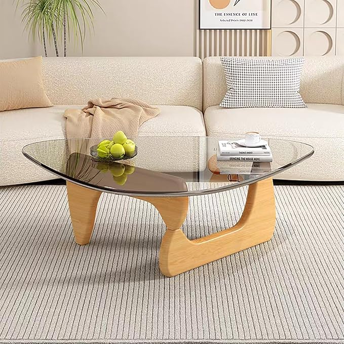Mid Century Modern Glass Coffee Table, Coffee Table for Living Room, Noguchi Coffee Tables,Suitable for Bedroom Living Room Reception Office Tables (Wood/Transparent, ML)