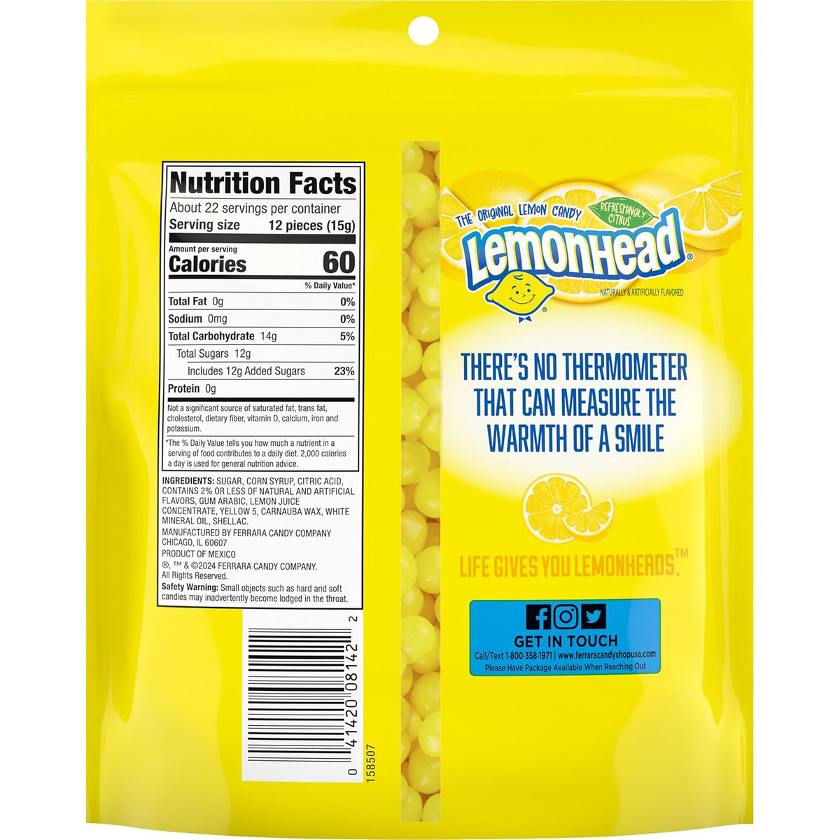 Lemonhead Hard Lemon Candy, Refreshingly Citrus, Resealable Bag, 12 oz