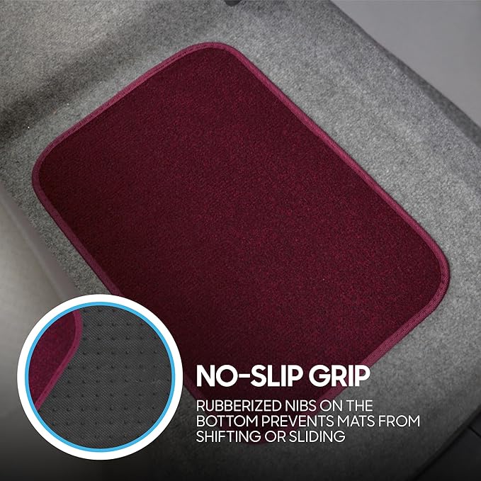 BDK Premium Burgundy Carpet Floor Mats for Cars - Universal Fit Interior 4-Piece Car Mats Full Set with Vinyl Heel Pad Protector - Cute Car Accessories Interior Floor Covers for SUVs & Trucks
