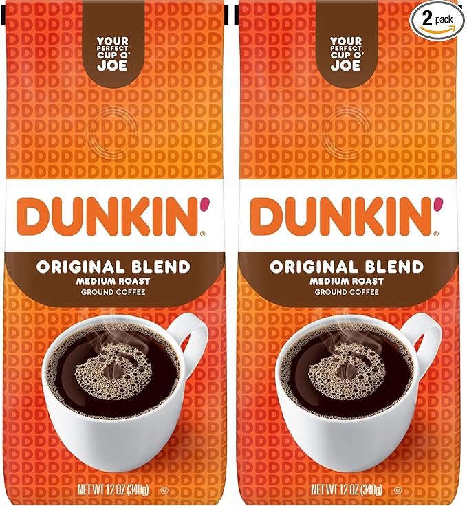 Dunkin' Original Blend Medium Roast Ground Coffee, 12 Ounce (Pack of 2)