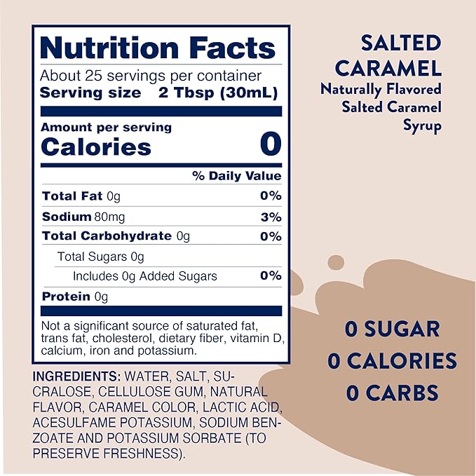 Jordan's Skinny Mixes Sugar Free Coffee Syrup, Salted Caramel Coffee Flavoring Syrup, Zero Calorie Drink Mix, Lattes, Baking, Protein Shake or Cocktail, Dairy & Gluten Free, Kosher, 25.4 Fl Oz