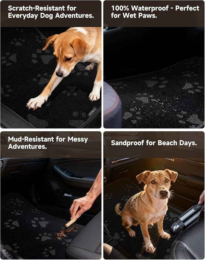 Cute Embroidered Dog Paw Car Floor Mats for Pet Lovers, Universal Fit All Weather Car Mats with Anti-Slip Nibbs Backing, Carpet Floor Mats for Cars, Trucks & Sedans, Full Set of 4 (Gray Paw)