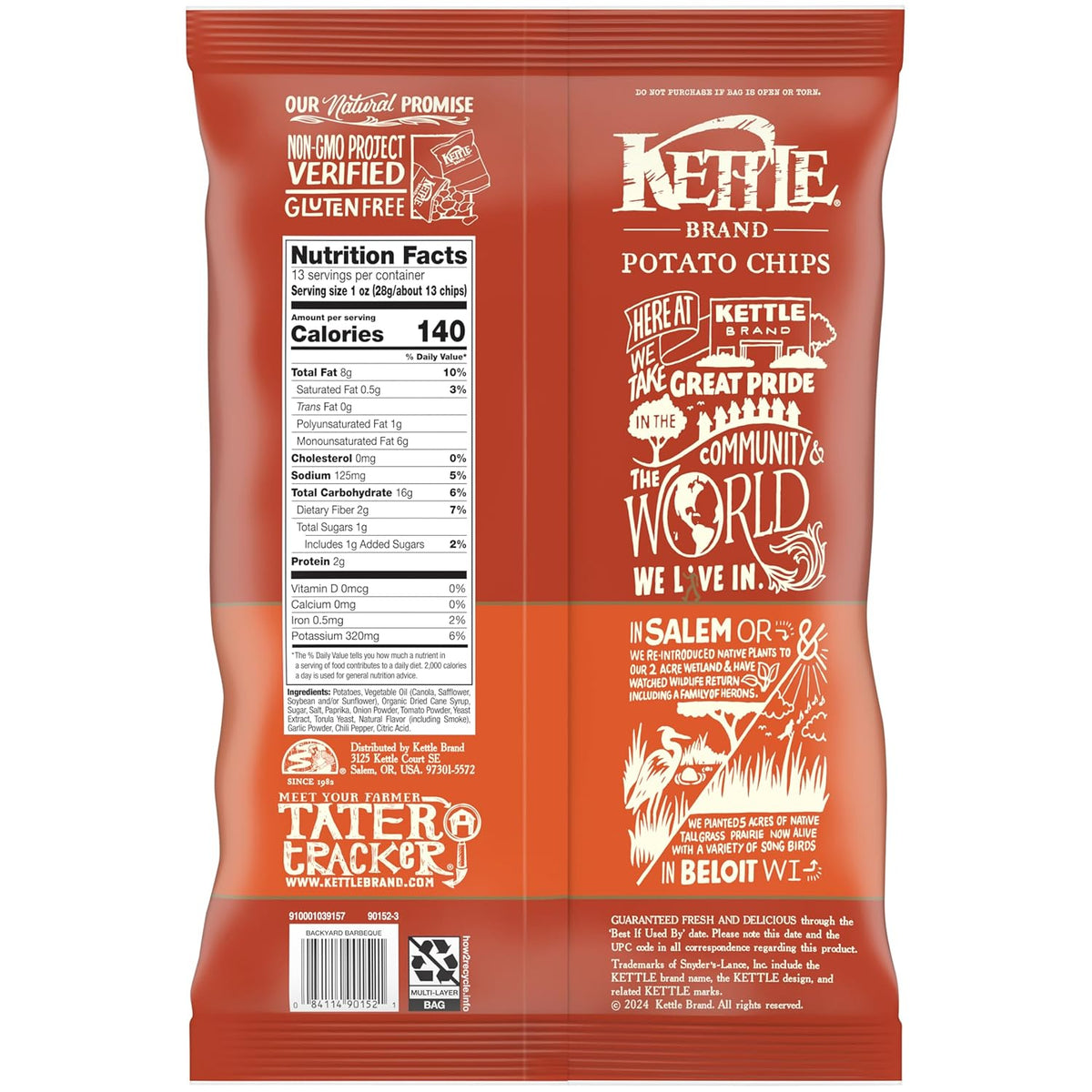Kettle Brand Potato Chips, Backyard Barbeque Kettle Chips, Party Size, 13 Oz