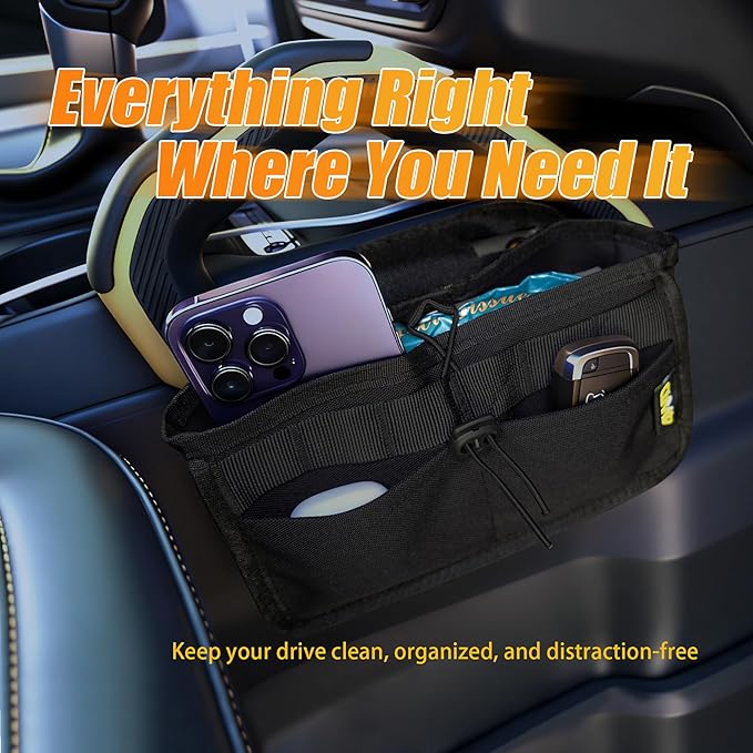 Seat Back Storage Bag for Ford Bronco 2021-2025, MOLLE Tactical Organizer for 2-Door & 4-Door (Not Sport), Armrest Storage Pouch, 600D Oxford, No Drill Easy Install, Off-Road Gear Holder Black