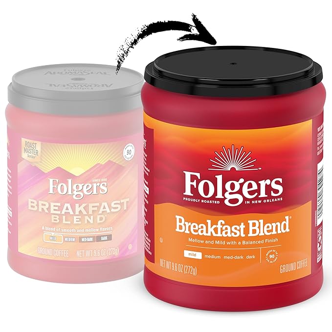 Folgers Breakfast Blend Ground Coffee, Smooth & Mild Coffee, 9.6 Ounce Canister