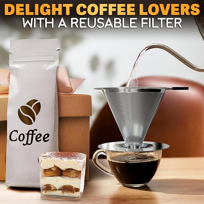 Pour Over Coffee Dripper - 3.18x4.48" Stainless Steel Pour Over Coffee Maker with Large Plastic Handle, Wide Secure Base and a Brush for Cleaning - Ensures Well-Balanced and Reach Tea Infuser