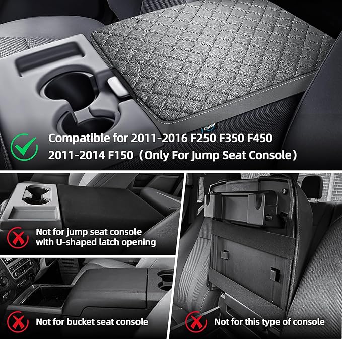Center Console Cover Fit for 2011-2016 Ford F250 F350 F450 Super Duty 2011-2014 F150 with Jump Seat, Armrest Cover Center Console Cushion, Customized Accessories Gray (Only Jump Seat)