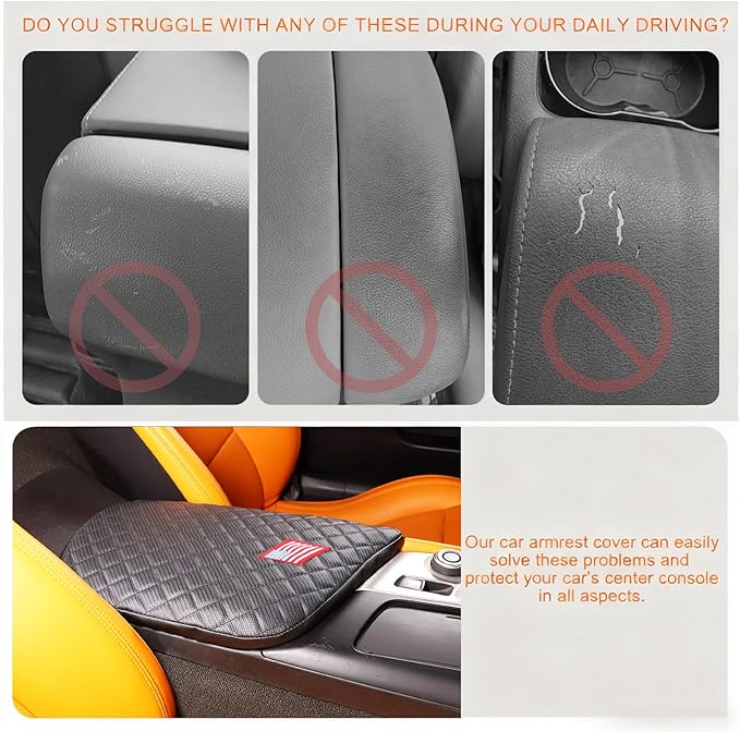 Upgraded Center Console Cover Pad Compatible with Corvette C7 2014-2019 Waterproof Armrest Seat Box Cover PU Leather Cover Arm Rest Covering Protector Accessories (American Flag USA)