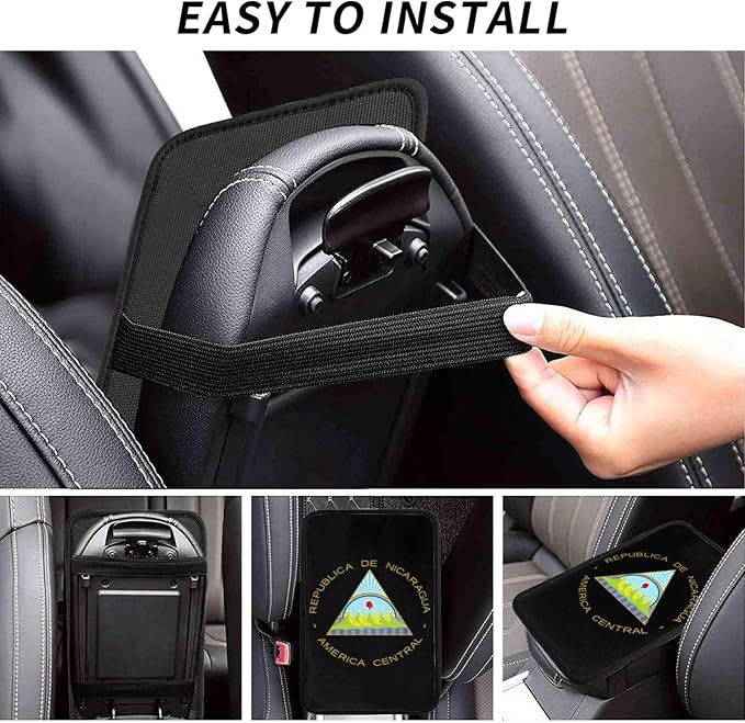 Coat of Arms of Nicaragua Car Center Console Cover, Universal Waterproof Armrest Pad, Soft Comfort Cushion & Scratch-Resistant Protector for Cars, SUVs and Trucks