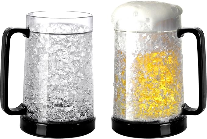 Double Wall Gel Frosty Freezer Ice Mugs Clear 16oz Set of 1 (Black), one, BB000